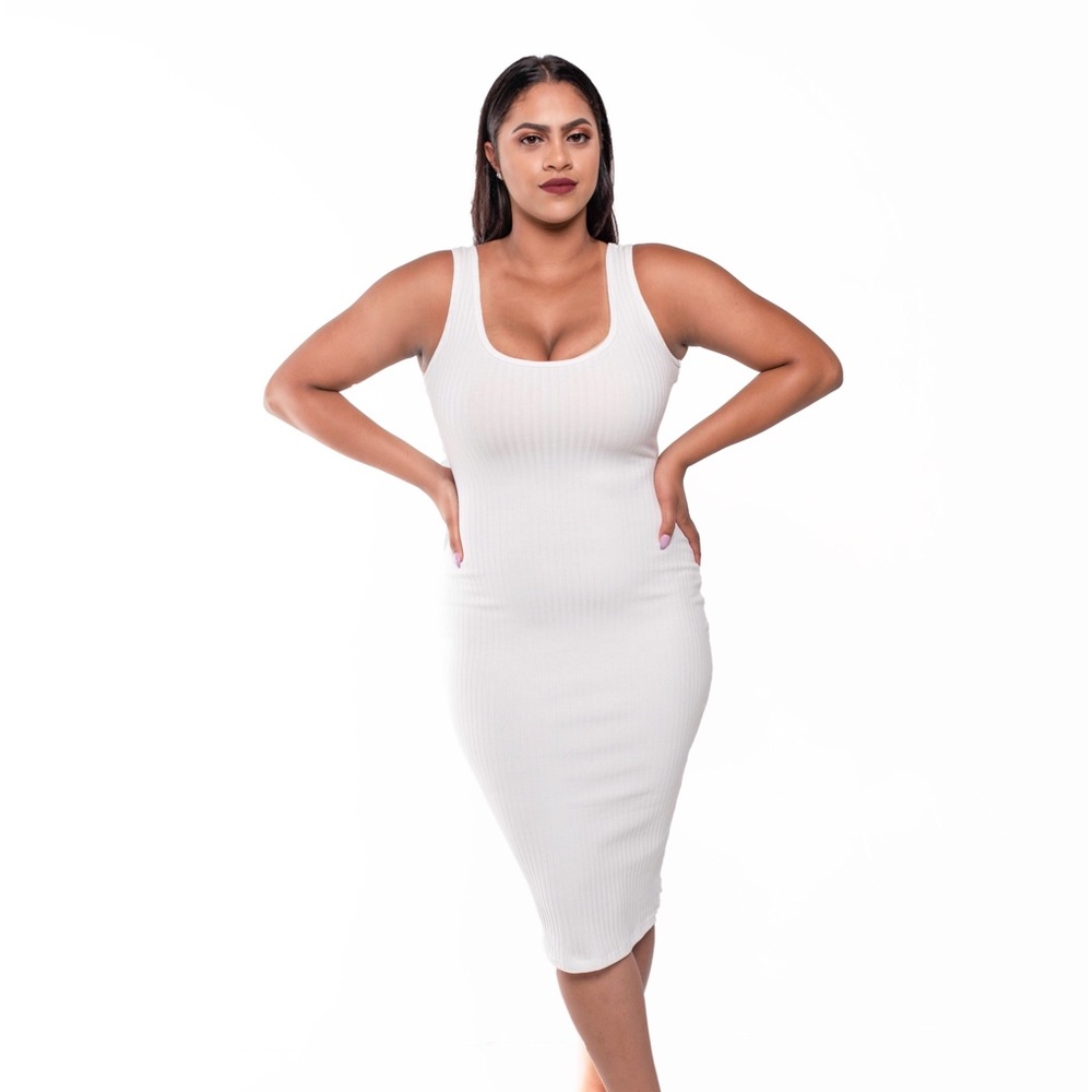 White Knit ribbed sleveless dress